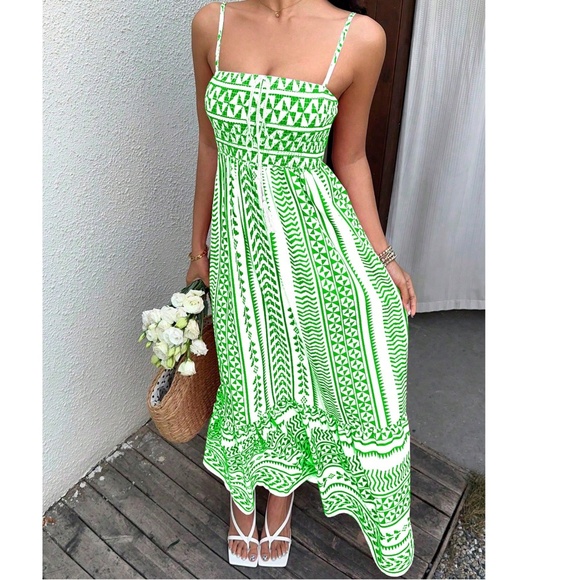 Boho Geo Print Shirred Stretchy Waist Cami Dress - Picture 8 of 13